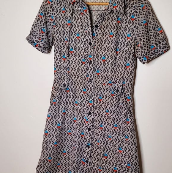 Memphis-Style Printed Vintage 80s Look Patterned Button-Up Shirt Dress - Picture 10 of 14